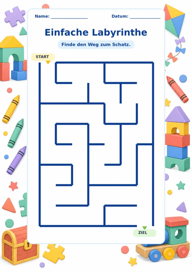 Einfache Labyrinthe Arbeitsblatt für die Vorschule