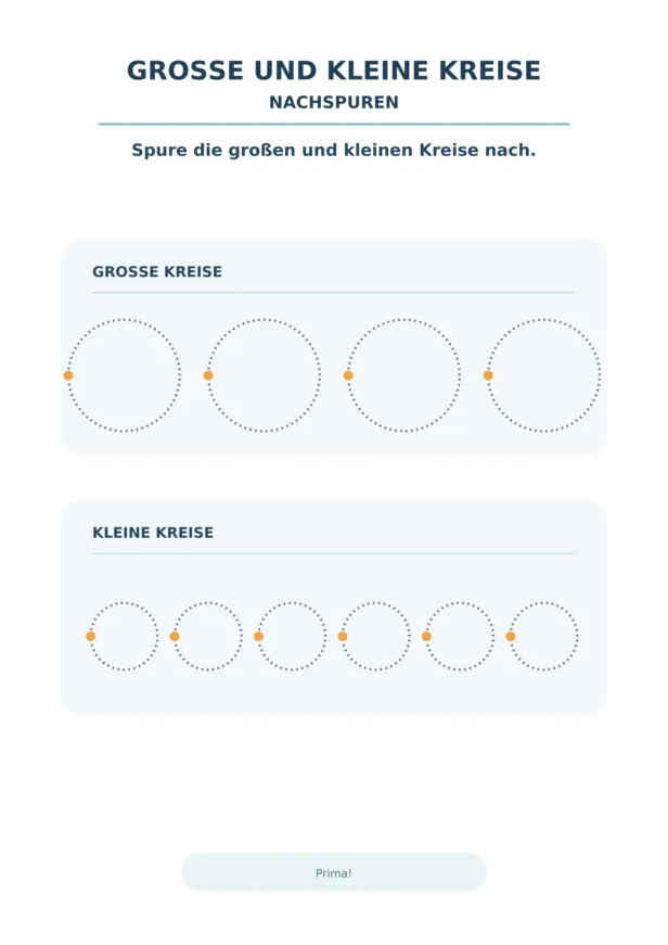 Arbeitsblatt mit großen und kleinen gestrichelten Kreisen zum Nachspuren.