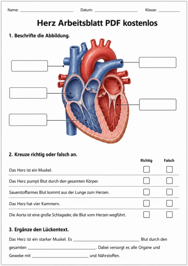 Kostenloses Herz-Arbeitsblatt als PDF
